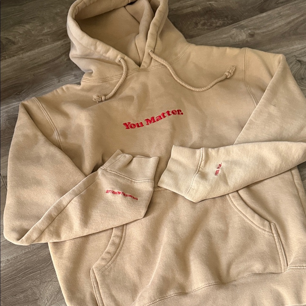 You Matter Tan Hoodie / Red Details